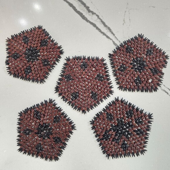 vintage Handcrafted Hawaiian Koa Seed Coasters Set Of 5 - Picture 14 of 16